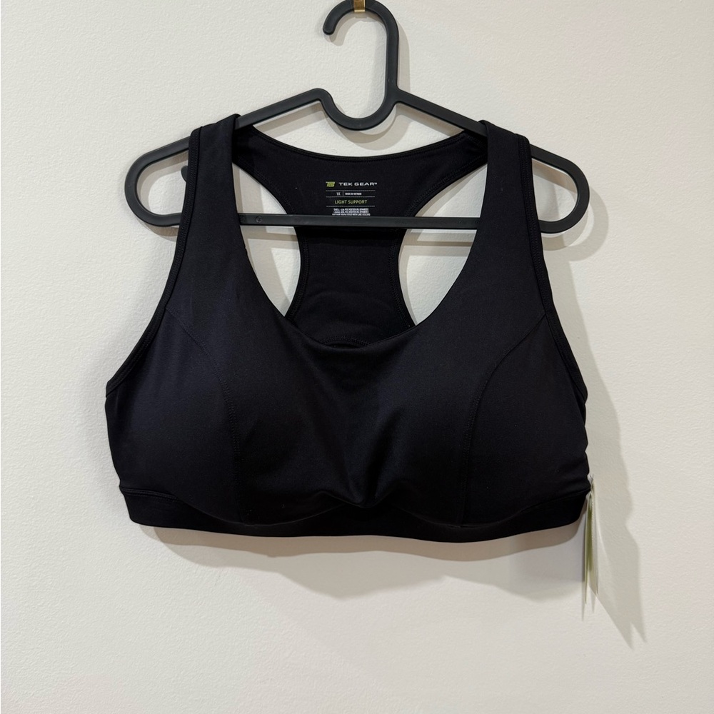 Tek Gear Black Sports Bra Racerback Design